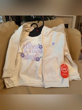 Wonder Nation Girls' Cream Hoodie & Tee Set - 'Have a Nice Day' Lavender Graphic